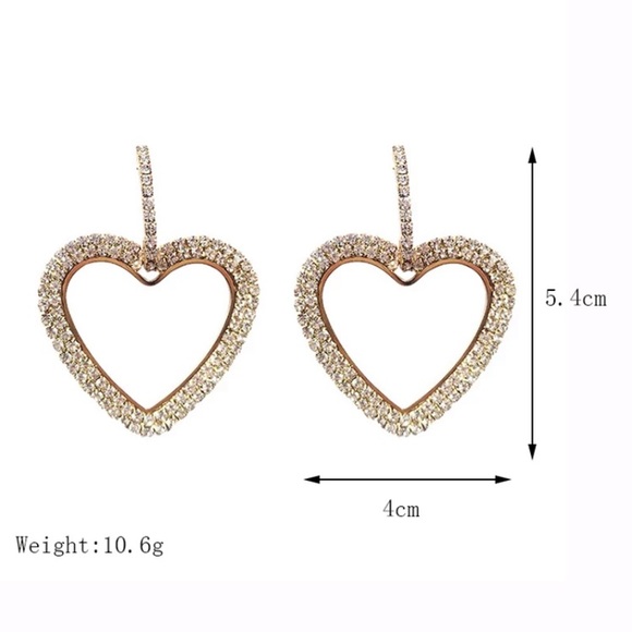 Gold Tone Crystals Heart Earrings - Picture 5 of 5